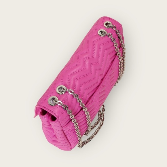 MAJE Clover Quilted Leather Crossbody Bag with Chain Strap. Fluo Pink #1547 NWT - Picture 4 of 7